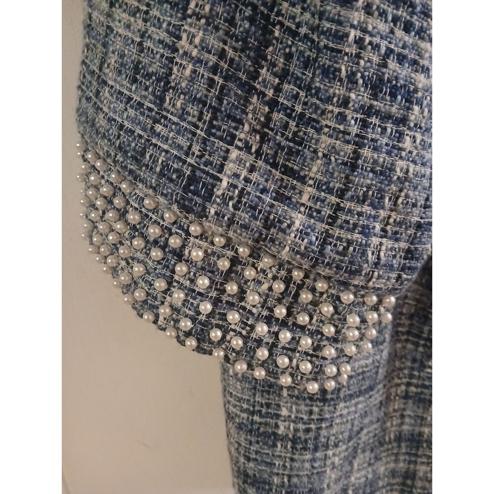 Jessica London Tweed Jacket 3/4 Sleeves Pearls Size 16 Classic Preppy Academia - Picture 2 of 6
